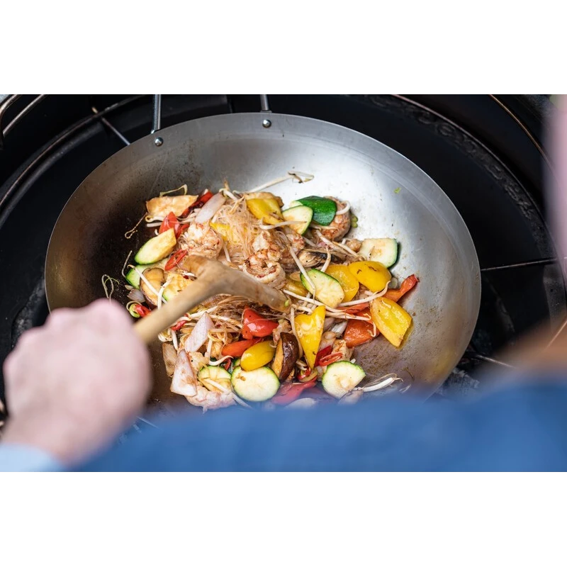 Wok panvica z uhlíkovej ocele s bambusovou varechou pre L, XL, 2XL