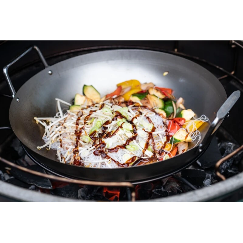 Wok panvica z uhlíkovej ocele s bambusovou varechou pre L, XL, 2XL