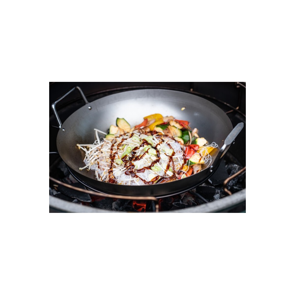 Wok panvica z uhlíkovej ocele s bambusovou varechou pre L, XL, 2XL